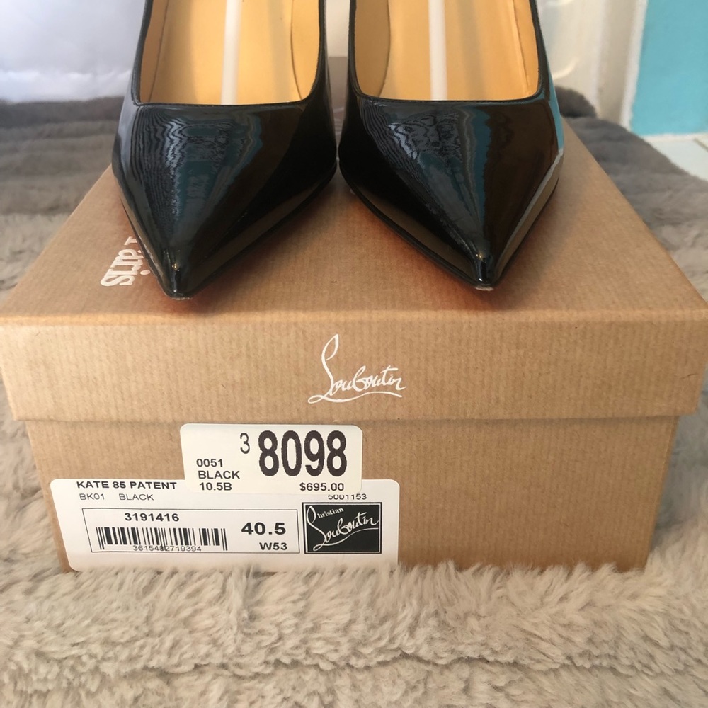 Christian Louboutin Kate 85mm patent black heels.